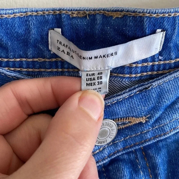 ZARA TRAFALUC DENIM MAKERS DISTRESSED STRAIGHT CROPPED JEANS- SIZE 8 - Picture 7 of 8